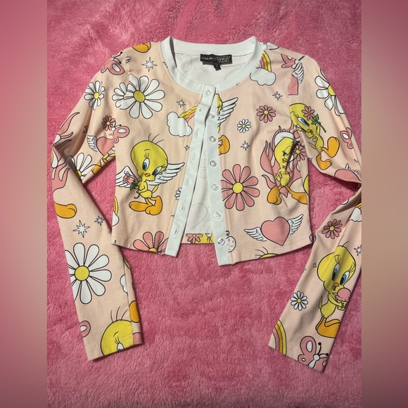 Dolls Kill Tops - Dolls Kill x Looney Tunes cropped button cardigan